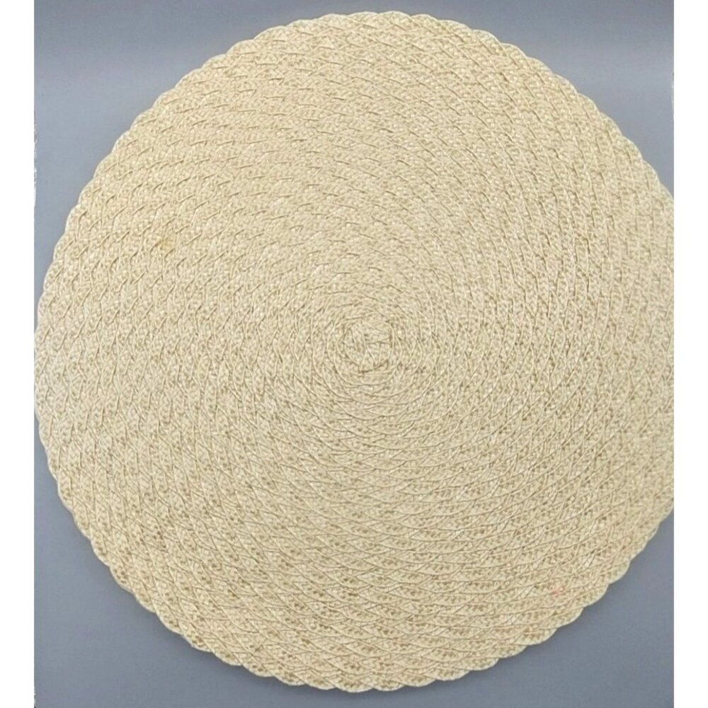Light Tan Brown Woven Summer Round Placemat Set of 4 Braided Table Mats 15"